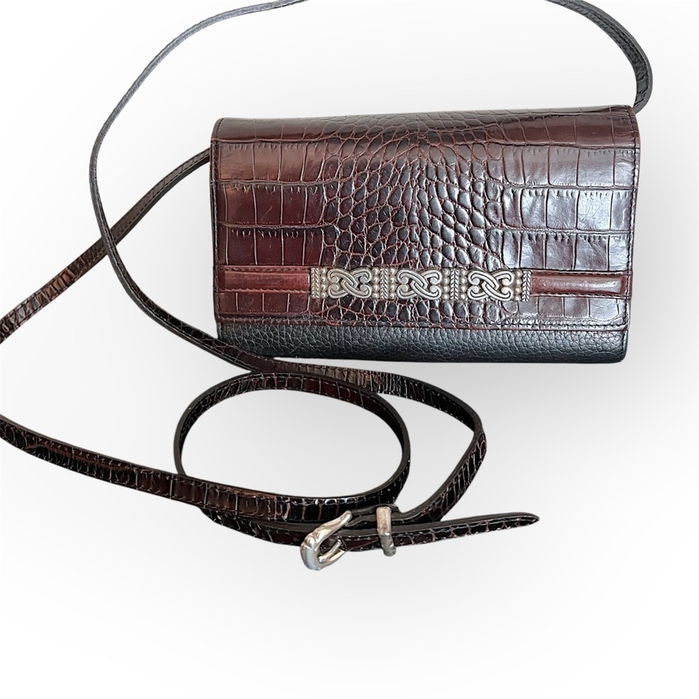 Brighton Croc-Embossed Brown and Black Bag